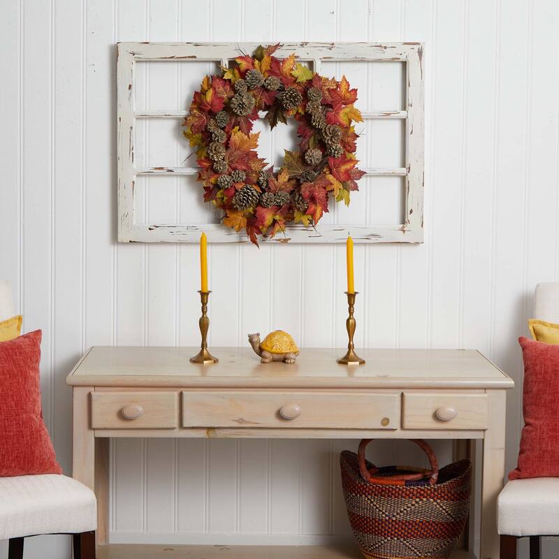 Maple and Pinecone Artificial Fall Harvest Wreath, 24-Inch, Unlit