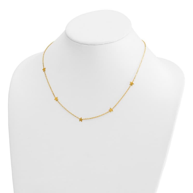 Curata Italian 14k Yellow Gold 16+2" 6mm Polished Star Station Necklace (Lobster)