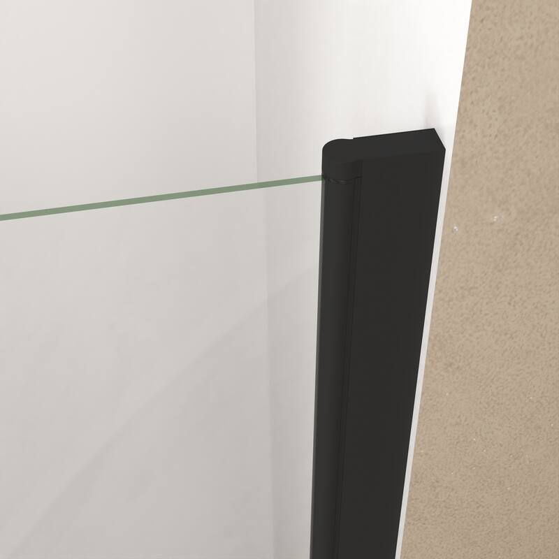 Framed Pivot Shower Door in Matte Black with Stainless Steel Handle