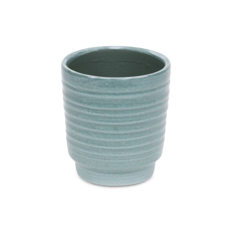 Celadon Gray Ceramic Rippled Planter