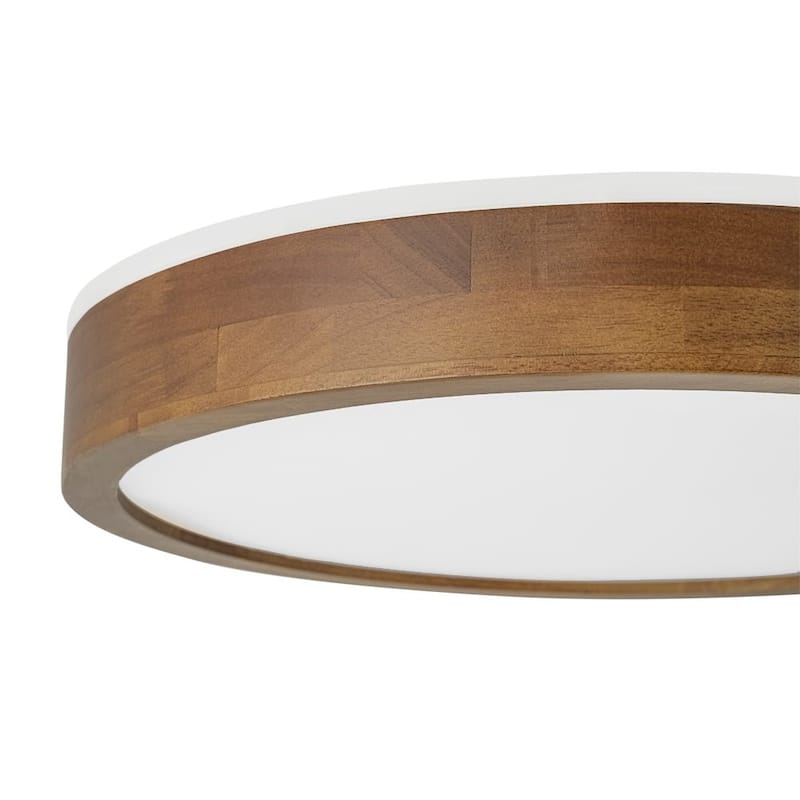 Nordic Wood Round Dimmable LED Top-halo Flush Mount Ceiling Light - 15.7 in