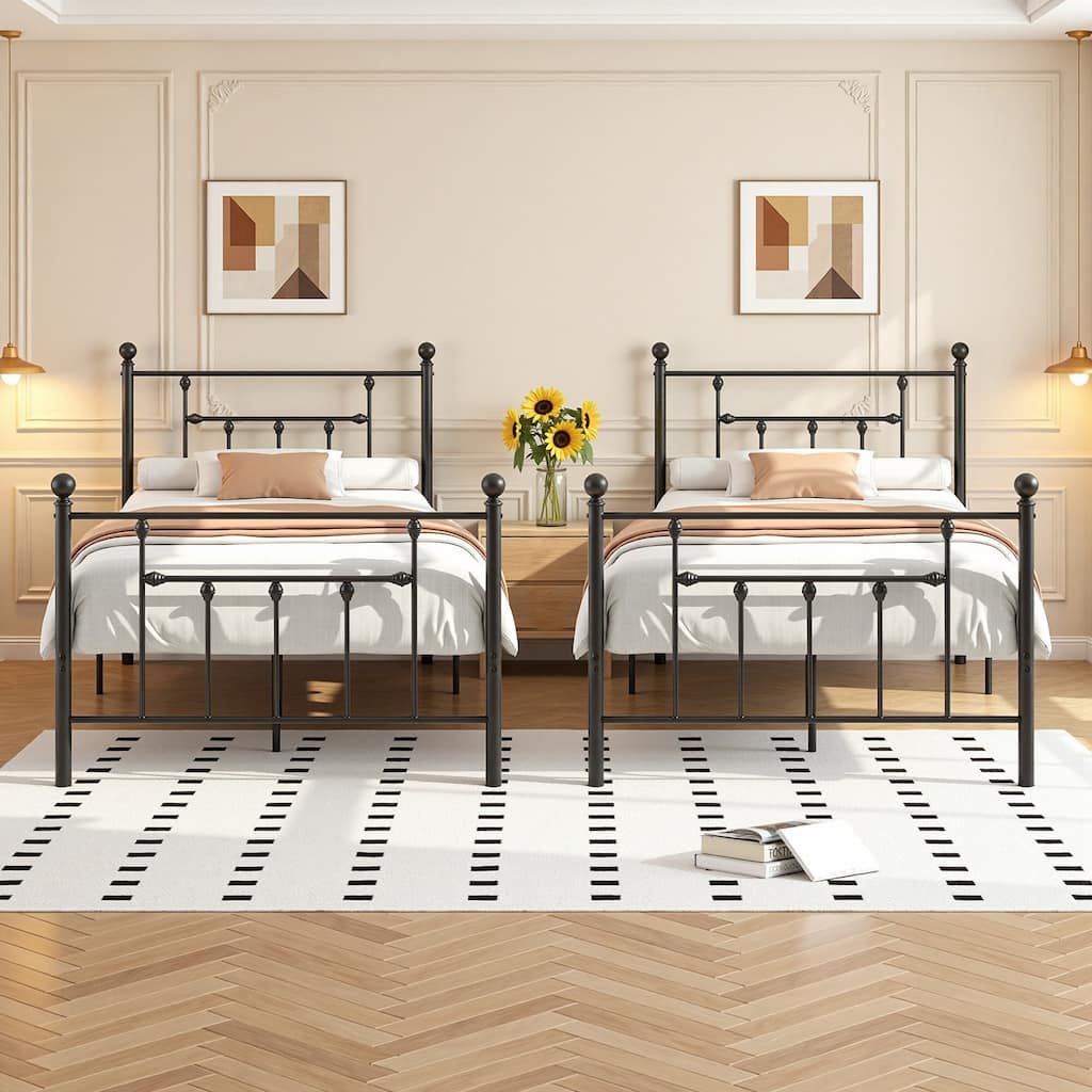 VECELO Set of 2 Modern Metal Platform Bed Frame Twin Size Bed No Spring Box Required for Teenagers and Children