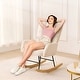 preview thumbnail 9 of 8, Ivory White Teddy Velvet Nursery Rocking Chair Ergonomic High-Back Glider with Rubberwood Base - 37.4 x 28.2 x 38.2in
