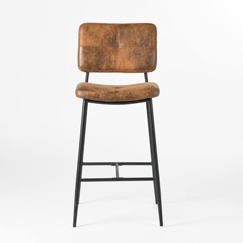 Set of 2 Modern 27” Seat Bar Height Stools with Low Backrest and Faux Leather Seat for Kitchen or Dining Room