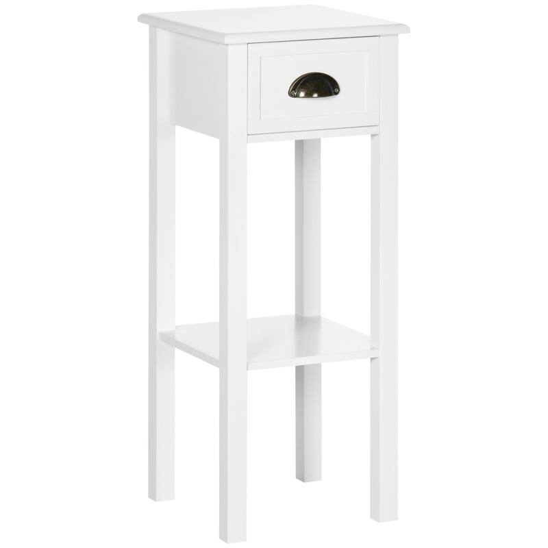 2-Tier Side Table with Drawer and Bottom Shelf for Living Room or Bedroom
