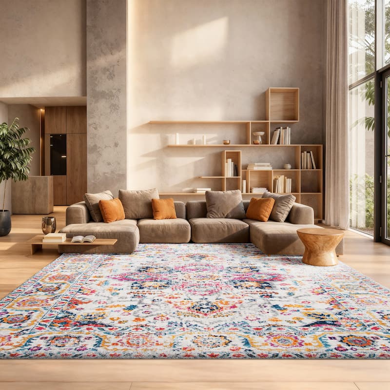 SAFAVIEH Madison Snowflake Medallion Rustic Farmhouse Distressed Rug - 9' x 12' - Fuchsia/Ivory - Rectangle