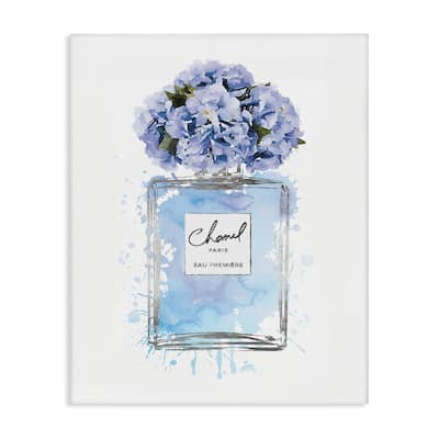 Stupell Blue Flowers Perfume Bottle Watercolor, Canvas, 16 x 1.5 x 20, Made in USA