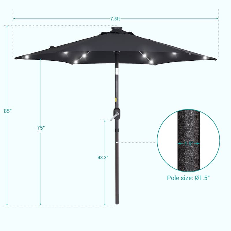 BONOSUKI 7.5ft LED Patio Umbrella Table Umbrellas,with Tilt and Crank