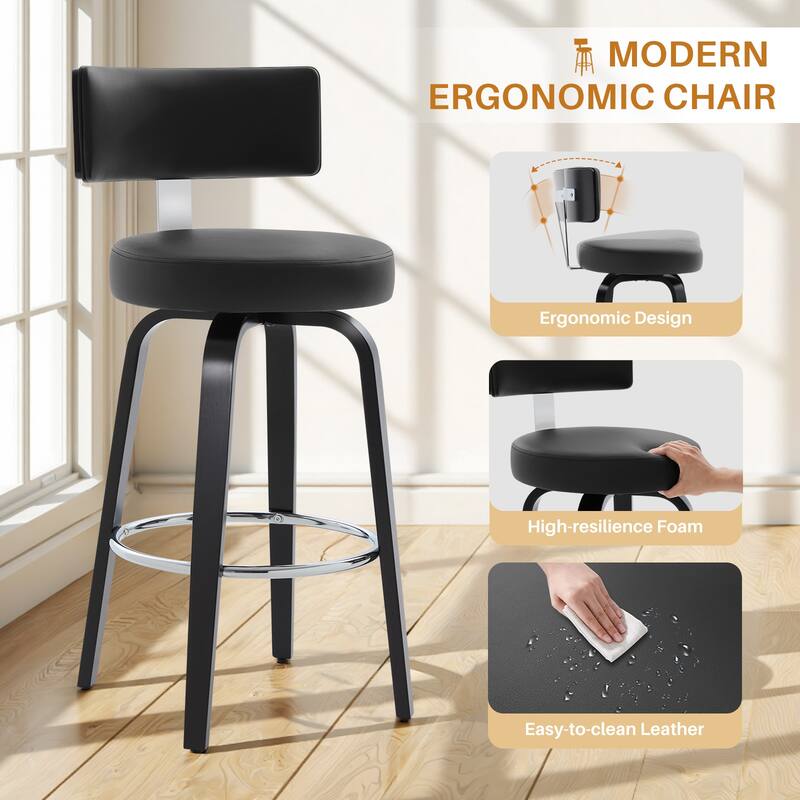 Upholstered Swivel Counter/ Bar Stools with T-Shaped Backrest