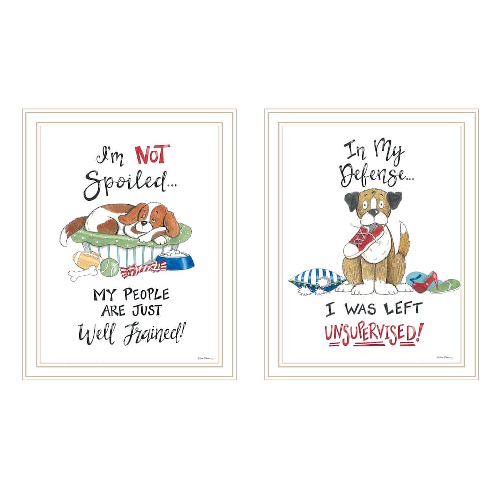 2-Piece Framed Wall Art Set - Humorous "I Was Left Unsupervised!", White Frame