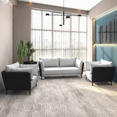 3-Piece Sofa Set Upholstered PU Leather with Metal Legs Removable Cushions for Modern Home Luxify Series by LeisureMod