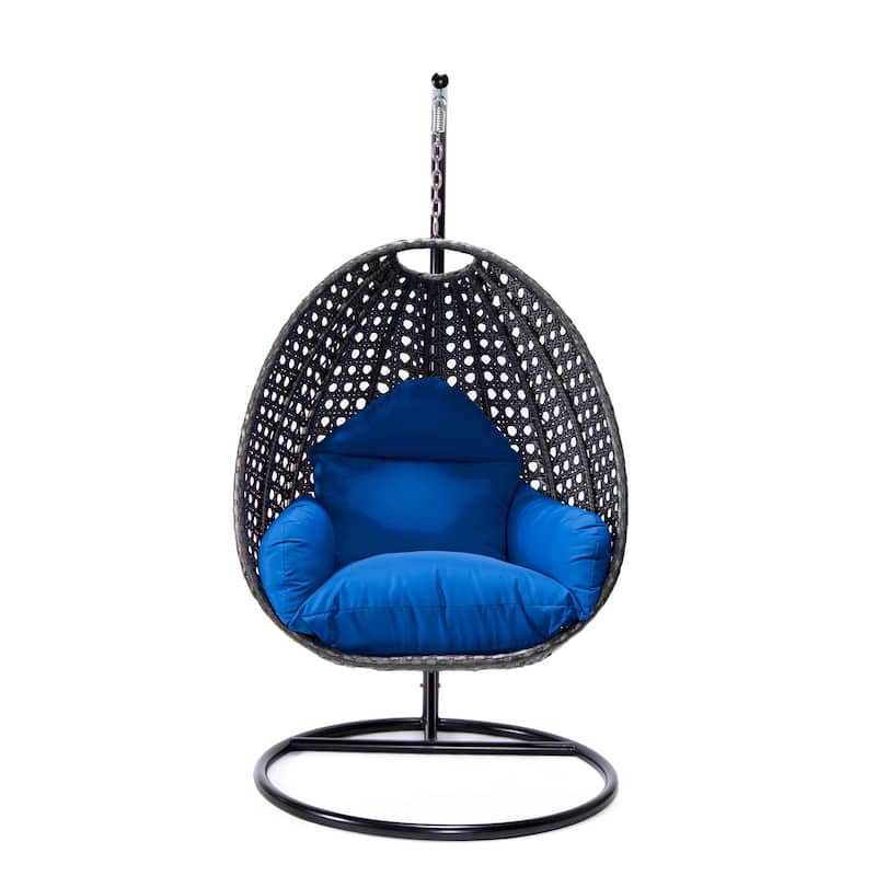 LeisureMod Charcoal Single Seater Rattan Wicker Egg Swing Hanging Chair for Indoor Outdoor Patio Porch Backyard Garden