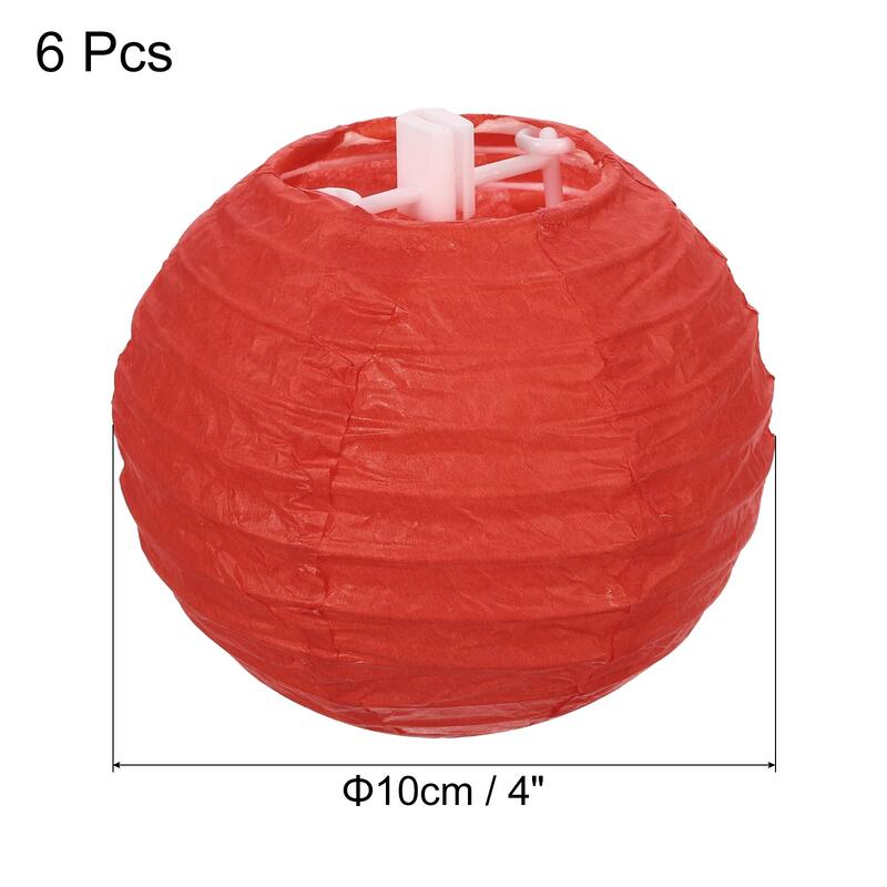 6pcs 4 Inch Folding Hanging Paper Lanterns for Wedding Home Party - Red