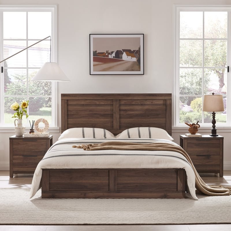 Spruce & Spring Scout 3-Piece Solid Wood Bed Set with Platform Bed Frame and 2 Nightstands
