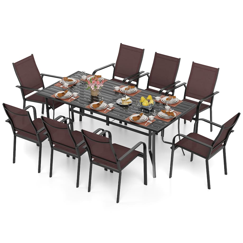 Gymax 9PCS Patio Dining Set Rectangular Table & Stackable Chairs