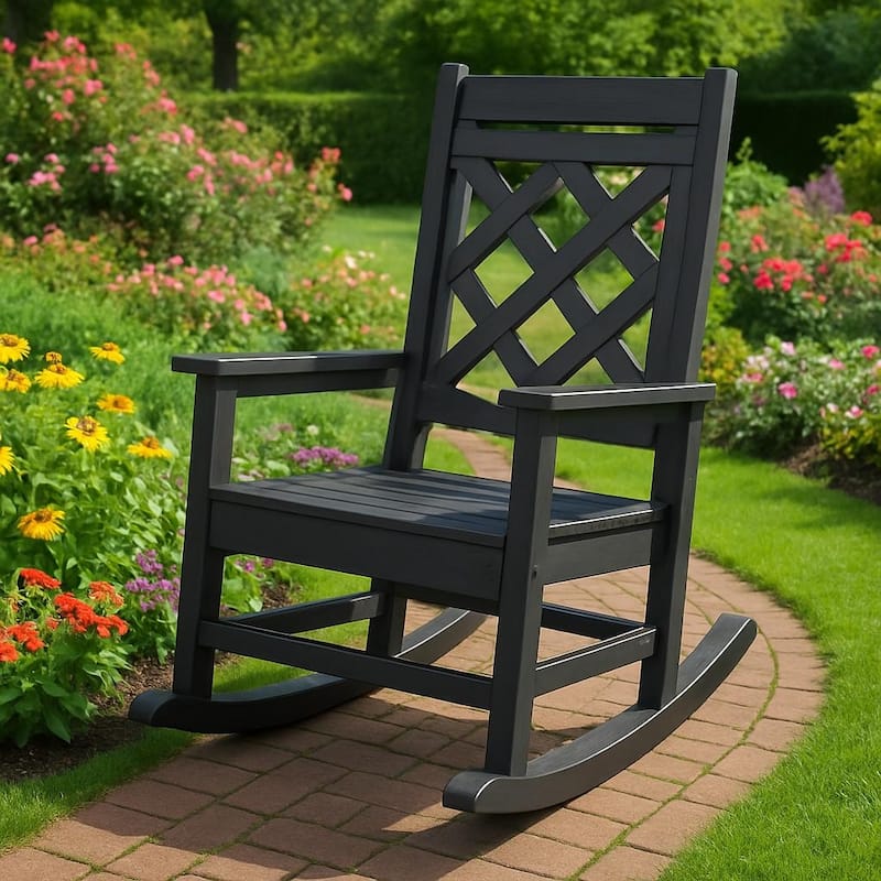 Patio Adirondack Outdoor Rocking Chair, Fire Pit Chair for Porch, Deck, Lawn - N/A - Black
