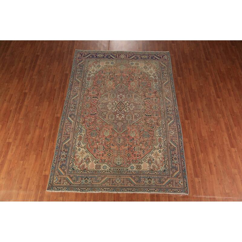 Geometric Tabriz Persian Vintage Area Rug Handmade Wool Carpet - 6'7" x 9'7"