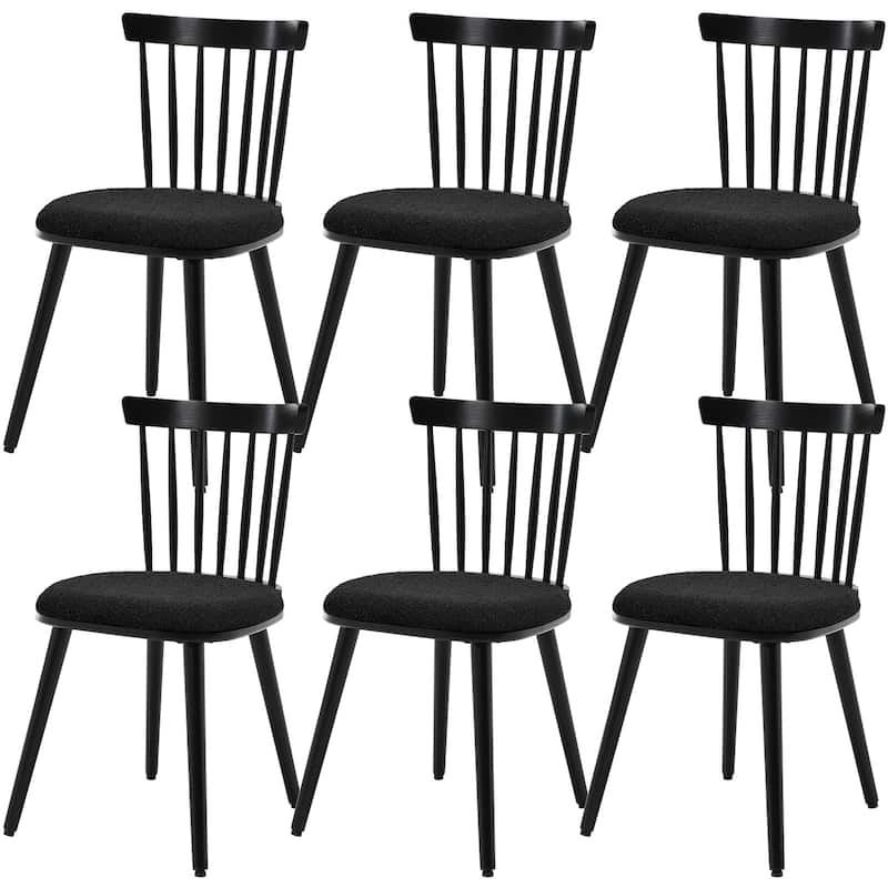Farmhouse Spindle-Back Windsor Dining Chairs with Solid Wood - Set of 6 - Black+Black Cushion