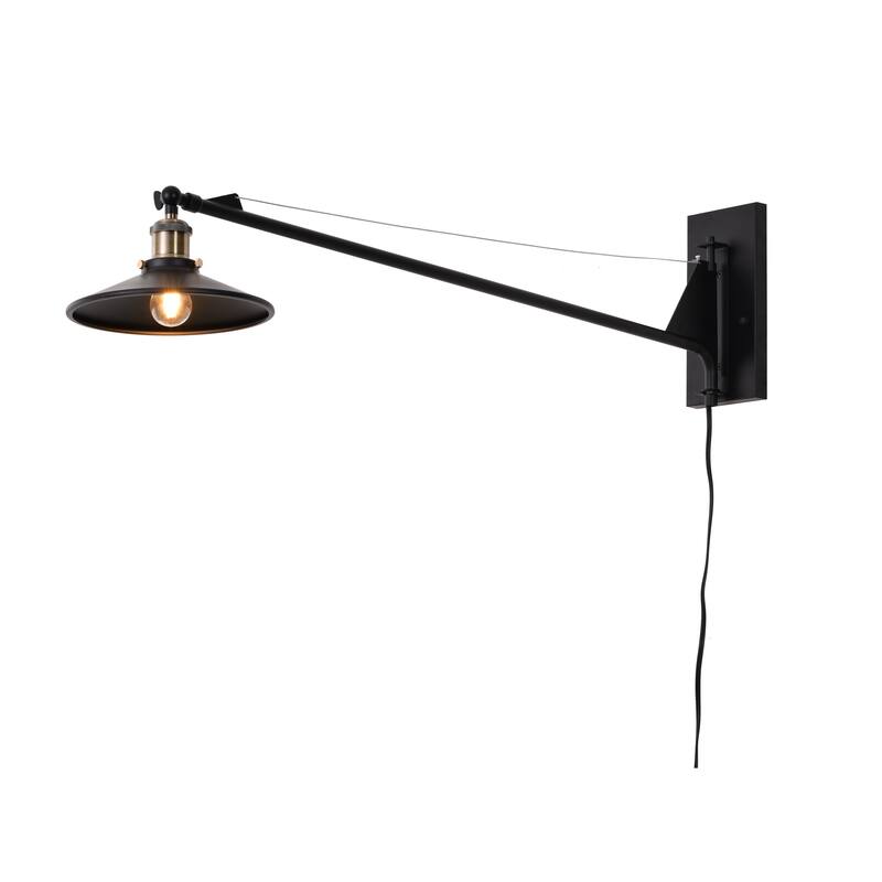 47" Black Metal Wall Sconce With Antique Brass Hardware