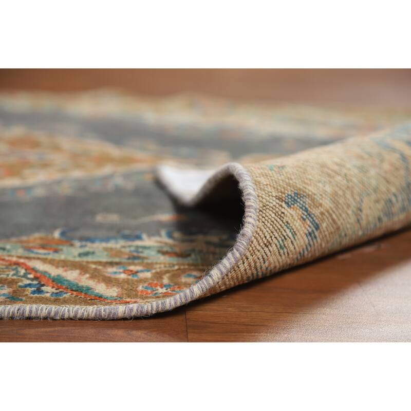 Hand Knotted Oriental 100% Wool Carpet Traditional Medallion Navy Blue & Blues Tabriz Area Rug - 5' 7'' X 4' 3''