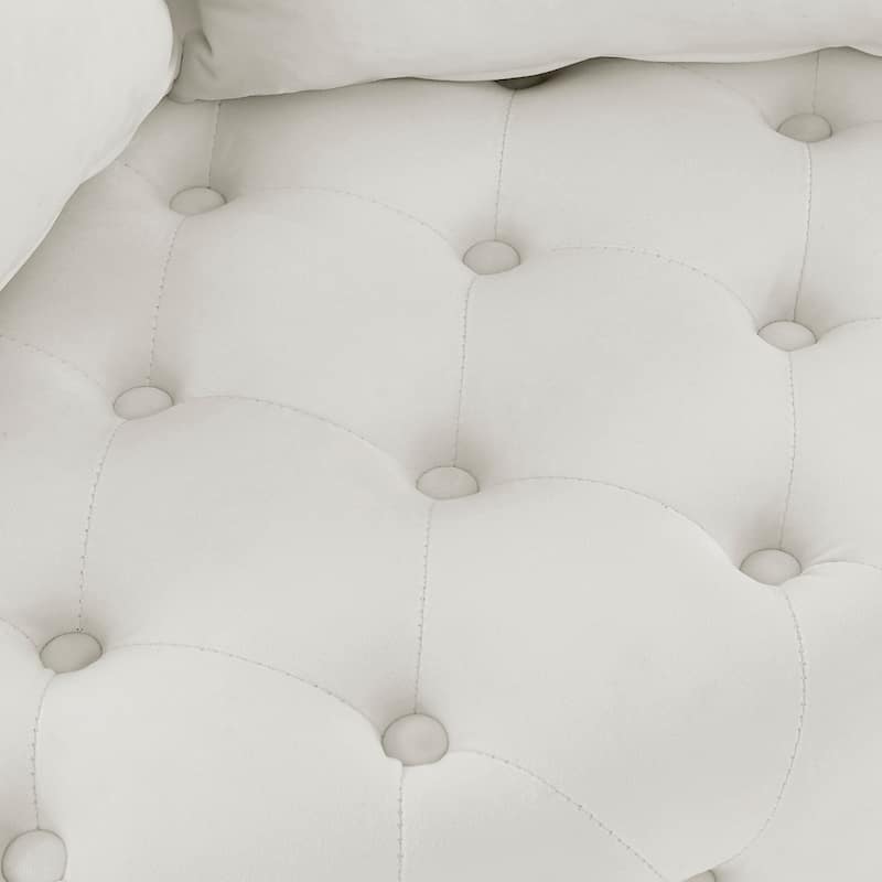 Living Room Velvet Swivel Chair with Button Tufted Design, 3 Pillows & Movable Wheels