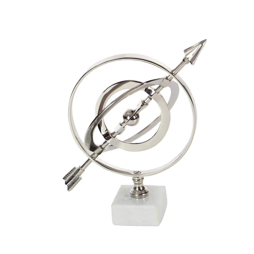 Aluminum Metal Armillary Globe with Marble Base - Silver - Roche River Decor