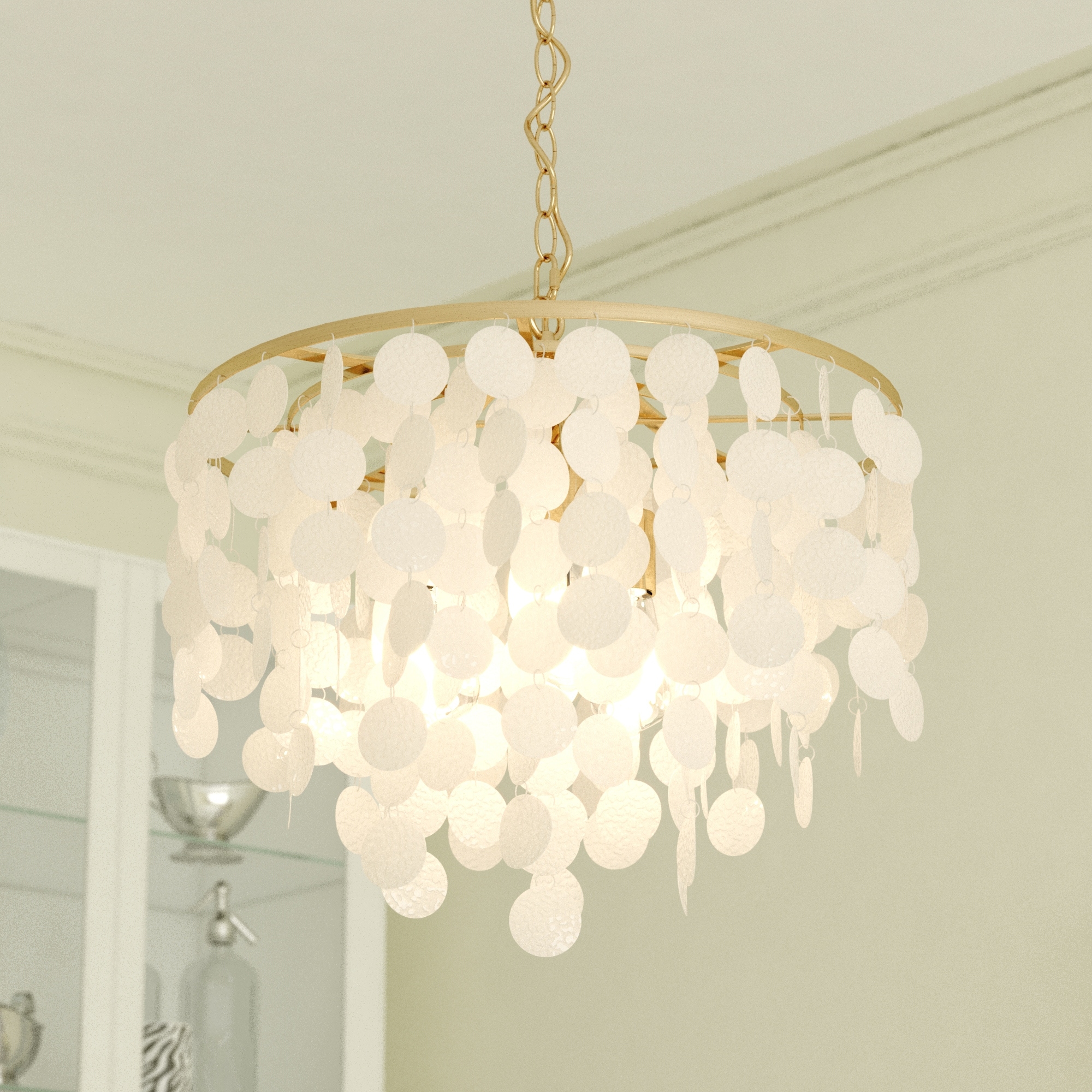 Elsa Light Gold Brass Modern Coastal Glam Pendant Fixture with Capiz  Shells 19.75-in W x 18.5-in H x 19.75-in D Bed Bath  Beyond 38054013