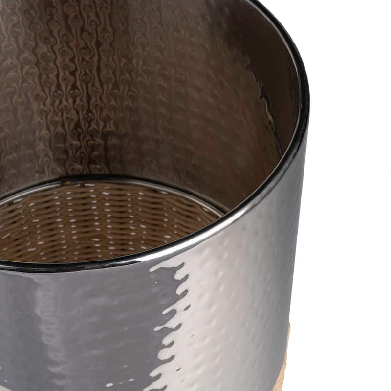 happimess Asher Modern 4.13-Gallon 2-Tone Faux Wicker/Metal Cylinder Waste Basket