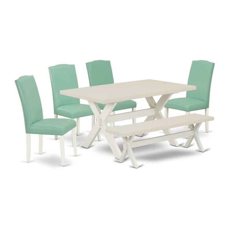 HomeStock 6-Pc Rectangle Natural Oak Finish Solid Wood Top Dining Table with 1-Bench, 4-Chairs
