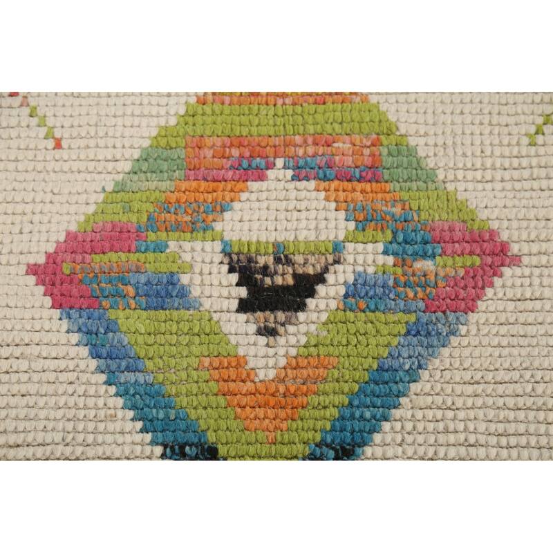 Ivory Geometric Moroccan Oriental Area Rug Handmade Wool Carpet - 5'11"x 9'6"