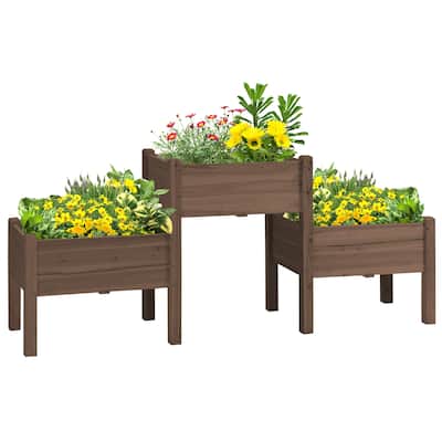 Countryside Style Garden Bed with 3 Planter 3 Box Drainage Holes for Backyard Patio Grow Vegetables Herb and Flowers, Coffee
