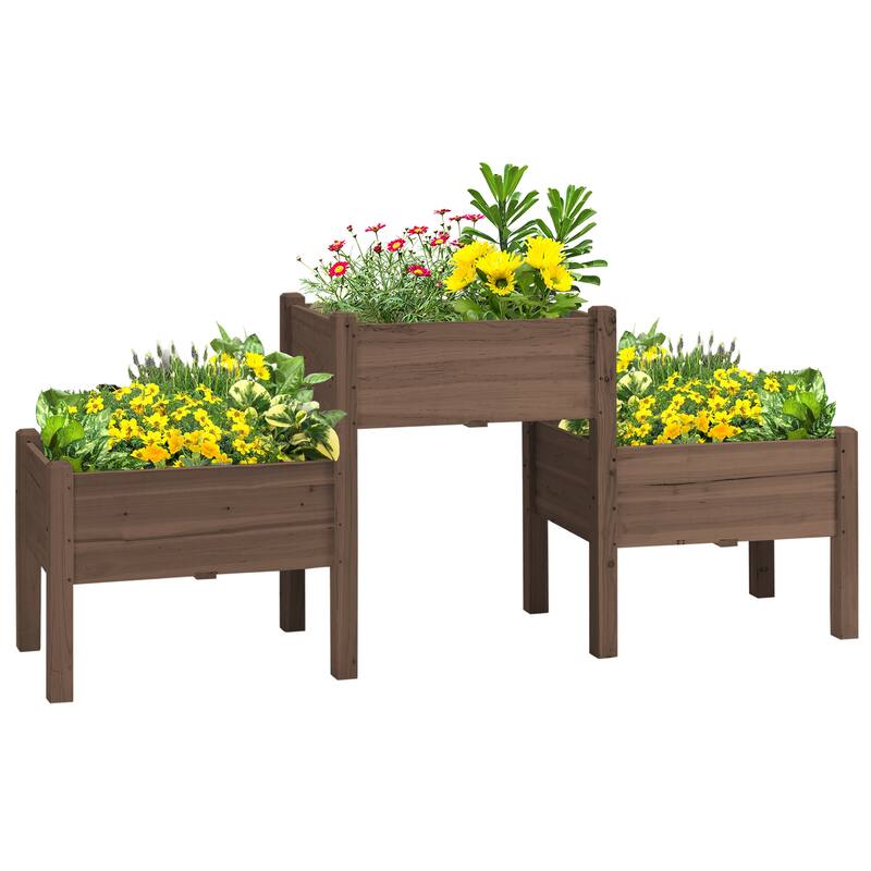 Wood Raised Garden Bed 2-Tier 3-Box Planter for Herb Flower Vegetable