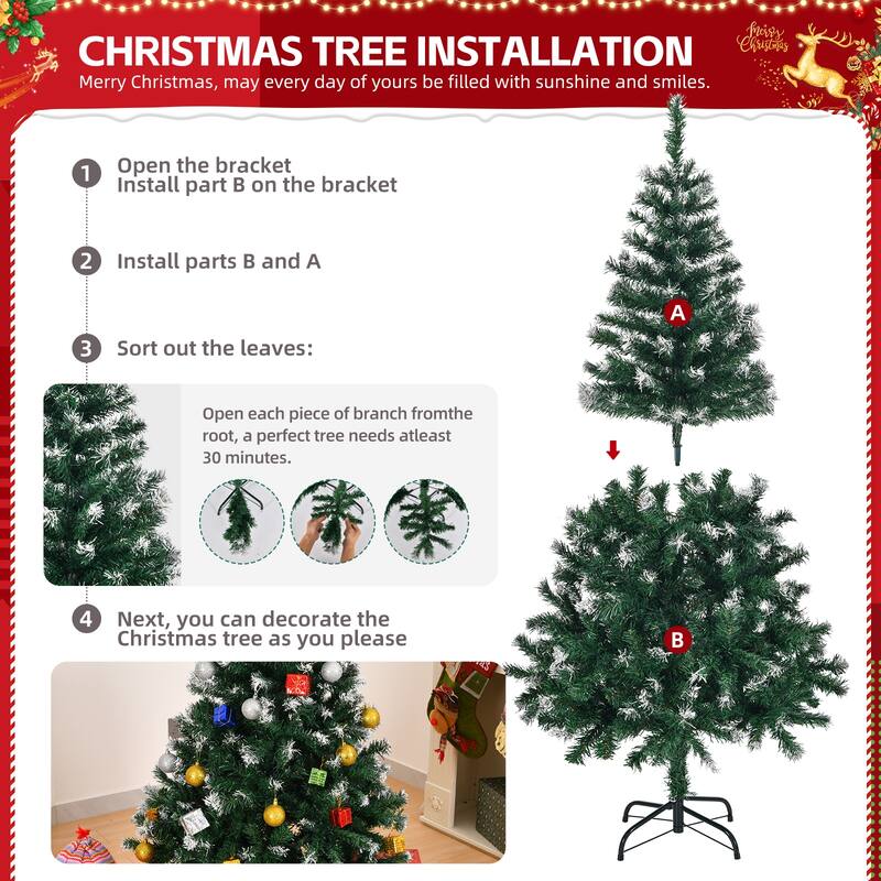 5-Foot Snow-Tipped Artificial Christmas Tree with 480 PVC Branch Tips and Metal Stand - 5 Feet