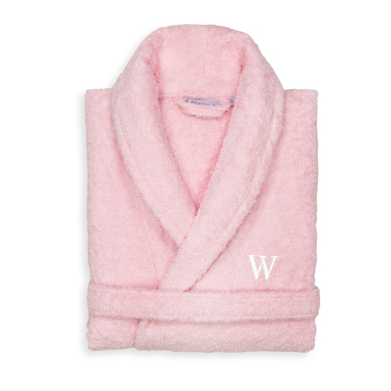 Authentic Hotel and Spa Unisex Pink Turkish Cotton Terry Bath Robe with White Block Monogram - L/XL - W