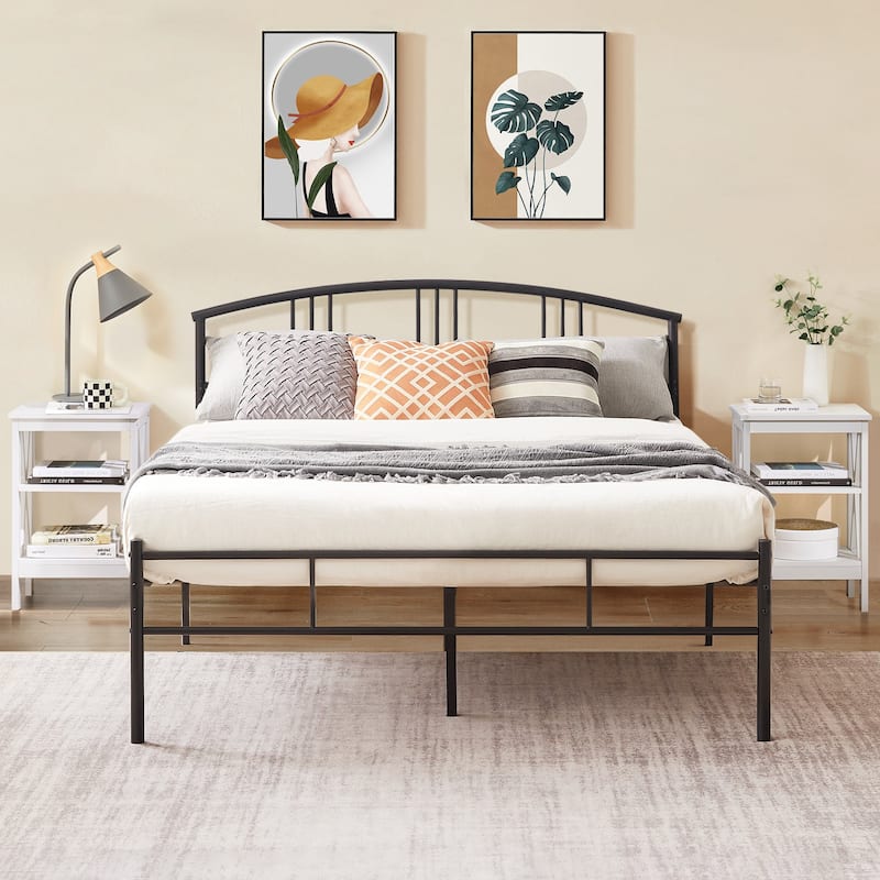 VECELO 3 Piece Bedroom Set Platform Bed Frame and Nightstands Set of 2 - White - Full