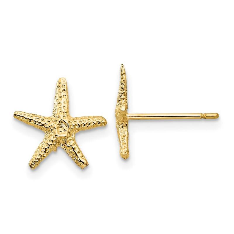 Curata 14k Yellow Gold Textured 11mm Starfish Post Earrings