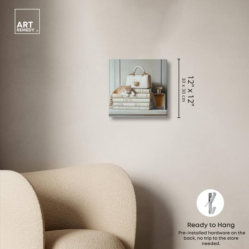 Ivory Books and Kitten Canvas by Art Remedy, Gallery Wrapped