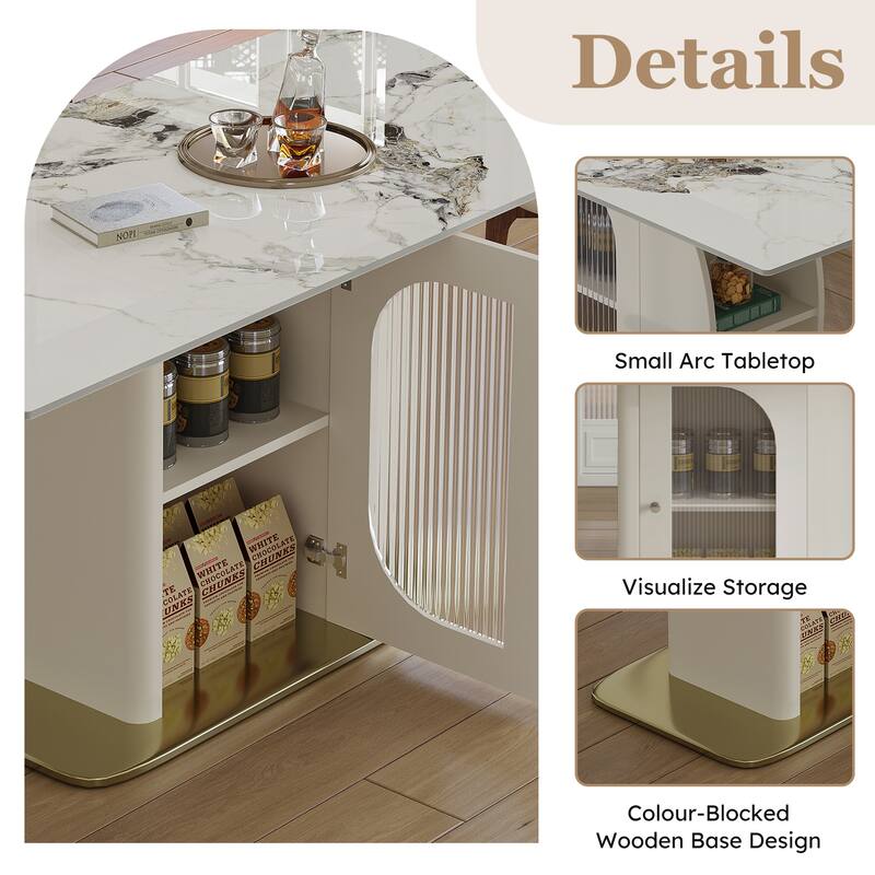 Dining Table for 4-6 People, Kitchen Table with Storage Shelf & Acrylic Door Cabinet, Home Office Table with Marble Top
