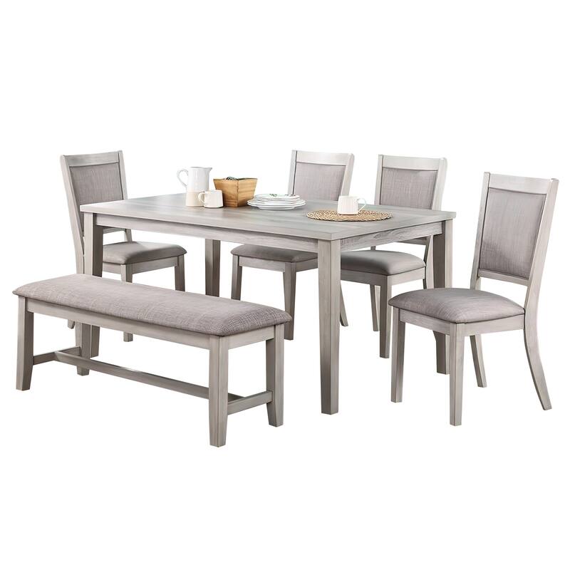 Modern 6 Piece Dining Set with Table, 4 Chairs and Bench, Plush Seats, Gray - Gray