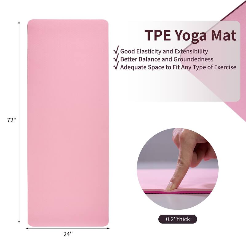 72"x24" Non-Slip TPE Yoga Mat, Professional Exercise Mat for Pilates