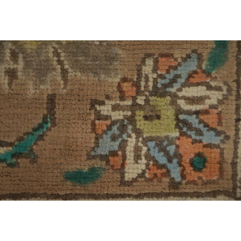 Hand Knotted Oriental 100% Wool Carpet Traditional Floral Brown Tabriz Area Rug - 9' 6'' X 6' 9''