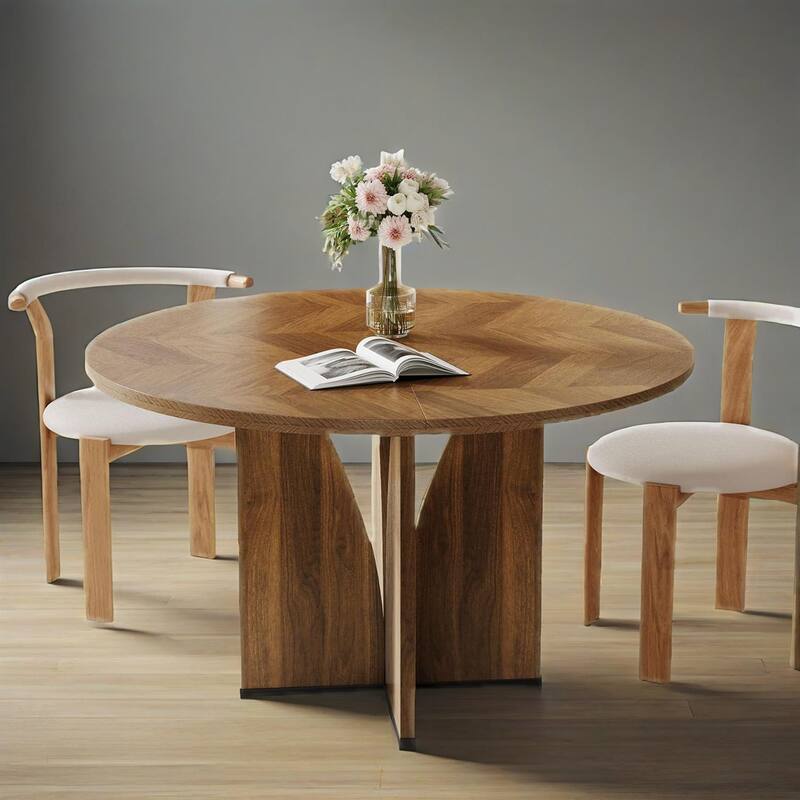 Wood Farmhouse Round Dining Table for 4 People with Sturdy Legs - 39.37 L x 39.37 W x 29.53 H in