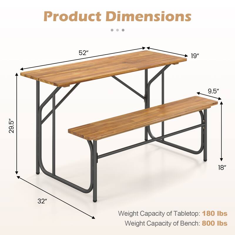 Gymax 2PCS Table Bench Set for 2 Picnic Table & Loveseat w/Acacia Wood