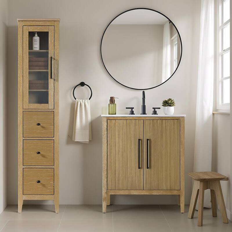 Kensington 16-28 Inch Bath Storage Glass Cabinet