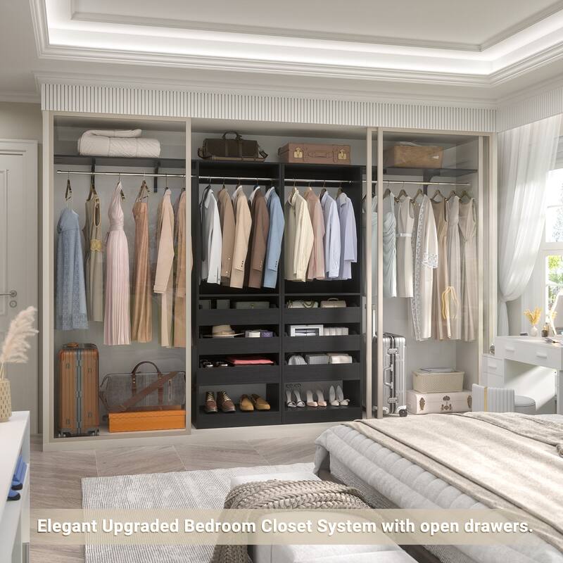 20"-60" Closet System with 3 Wooden Drawers and Sturdy Shelves and Retractable Rods