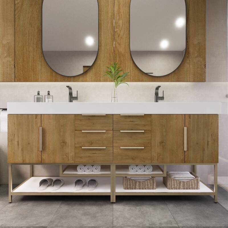 Noble 72" Freestanding Vanity with Reinforced Acrylic Double Sink - 72" Width