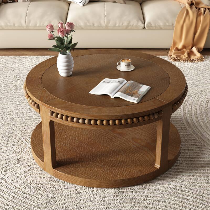 GDF Studio - Hensley 31.5" Wood Round Coffee Table with 2-Tier Storage Shelf