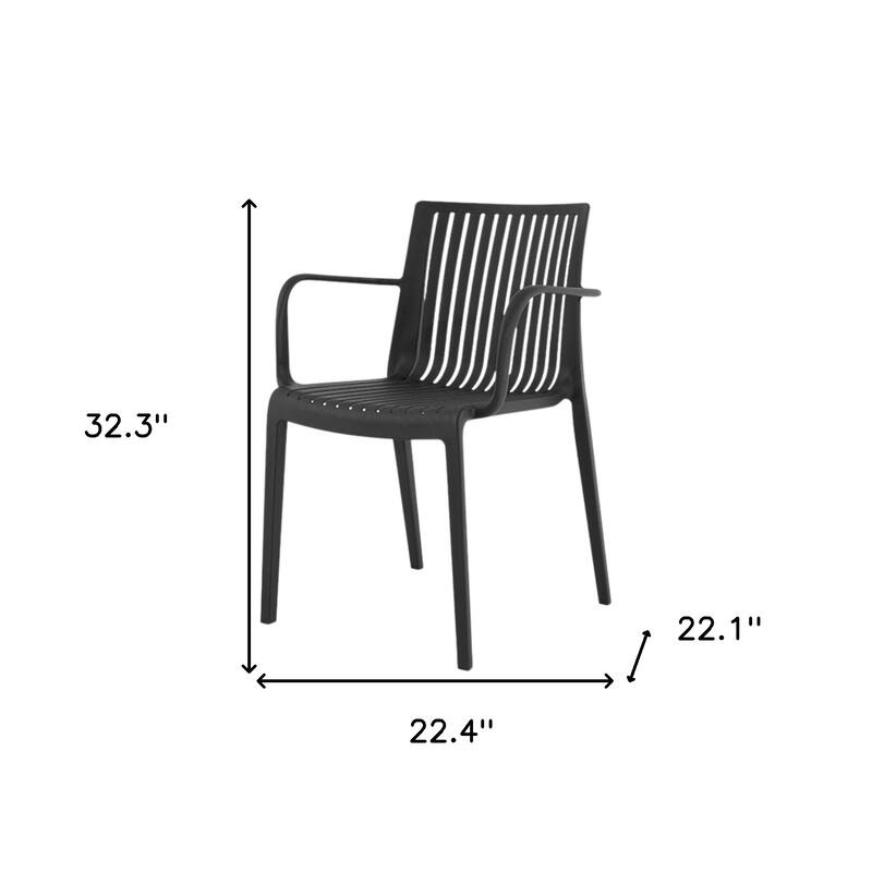 HomeRoots Set of Two Black Heavy Duty Plastic Outdoor Stacking Arm Chairs