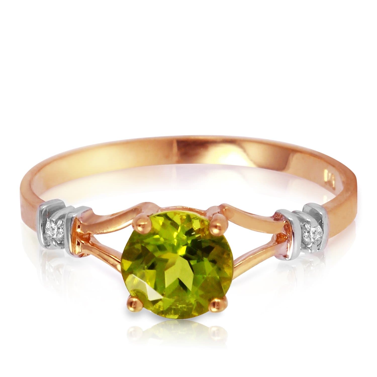 14K Solid Gold 0.87 Carat Diamond Ring w/ Round Green Peridot Gemstone