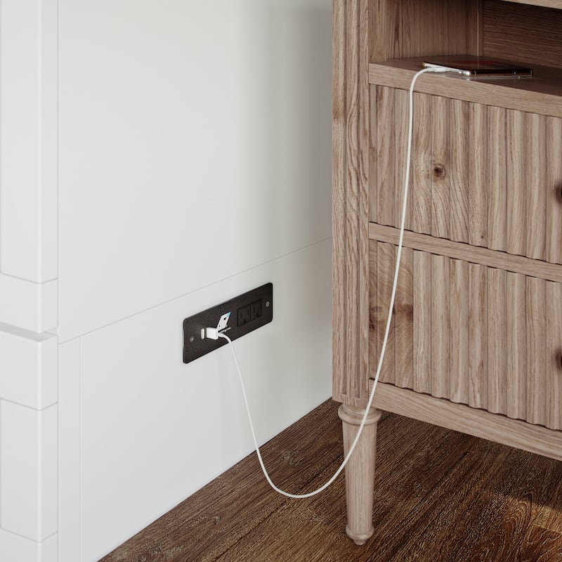 Aspen Queen Murphy Bed Chest with 6" Mattress, Storage Drawer & Built-In Charger in White